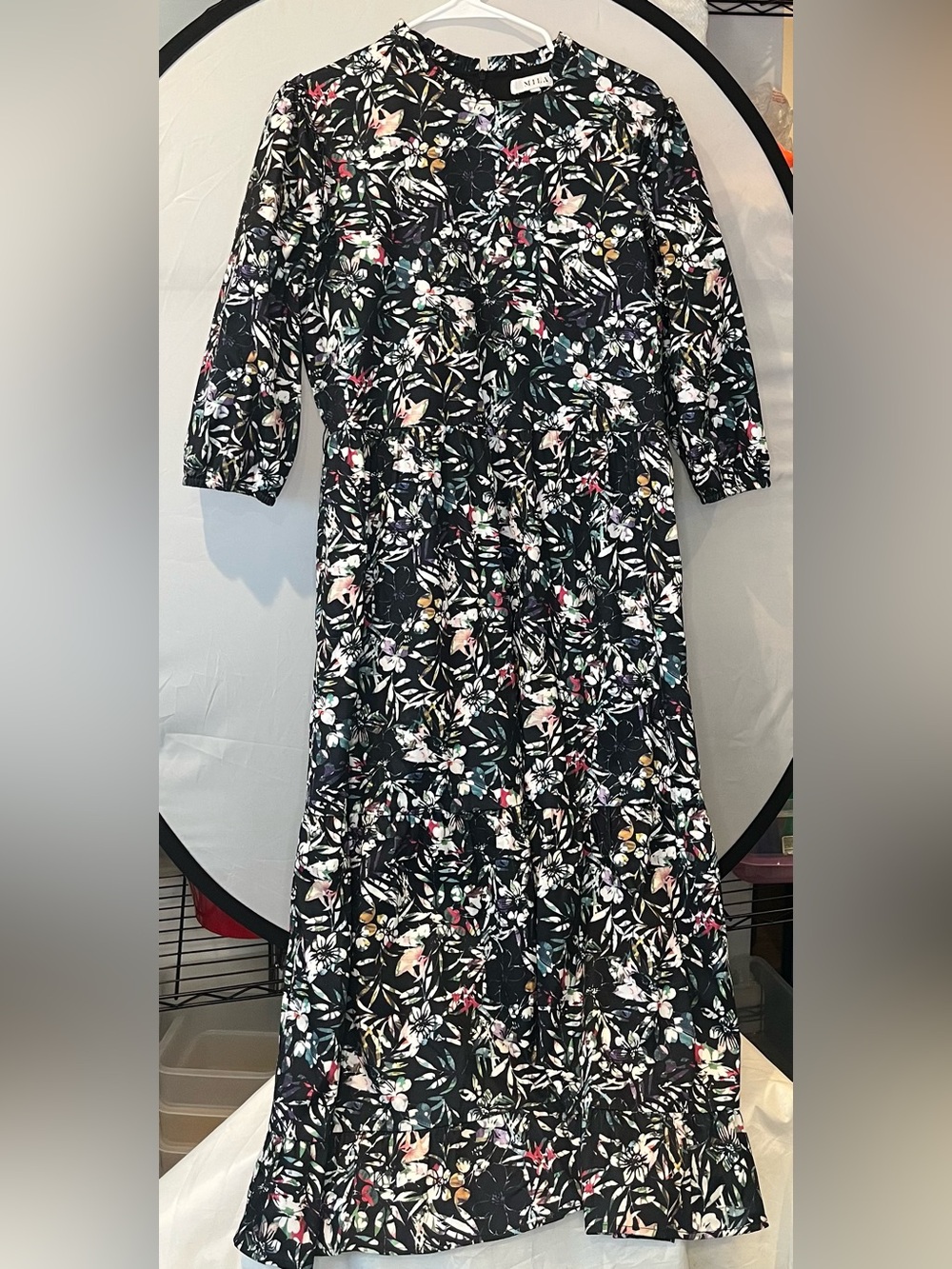 Mila Black Floral Maxi Dress with Botanical Print